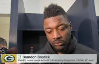 Packers TE Brandon Bostick talks to the media about his onside kick miscue