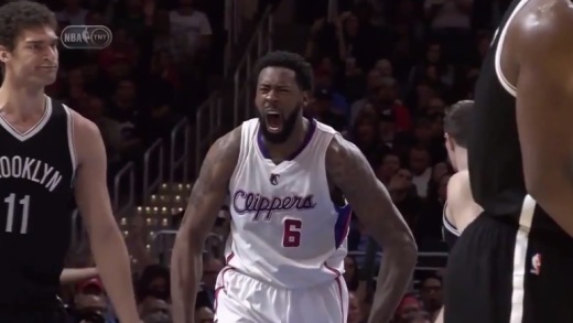 DeAndre Jordan throws down an alley-oop slam on Brook Lopez