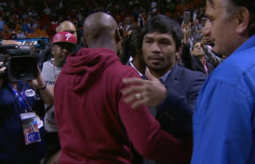 Floyd Mayweather & Manny Pacquiao meet for the first time at Miami Heat game
