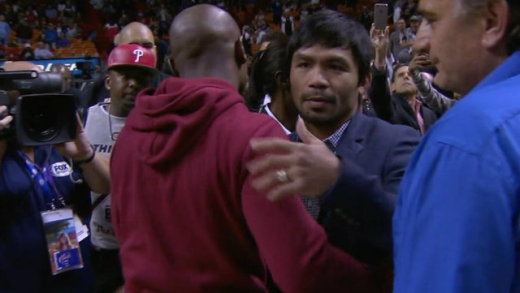 Floyd Mayweather & Manny Pacquiao meet for the first time at Miami Heat game