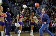 Will Ferell hits New Orleans Pelicans cheerleader in the face with basketball