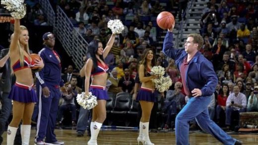 Will Ferell hits New Orleans Pelicans cheerleader in the face with basketball