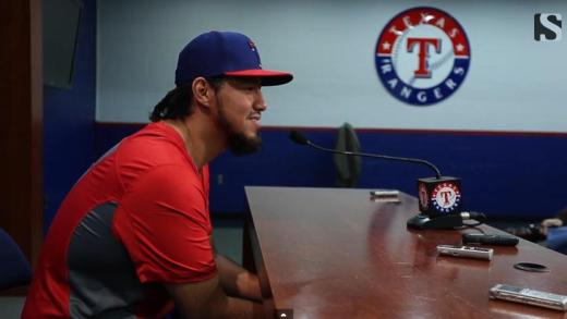 Yovanni Gallardo speaks with the media on joining the Texas Rangers