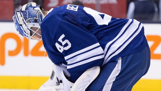 SMH: Toronto Maple Leafs Jonathan Bernier lets in goal from opposing blue line