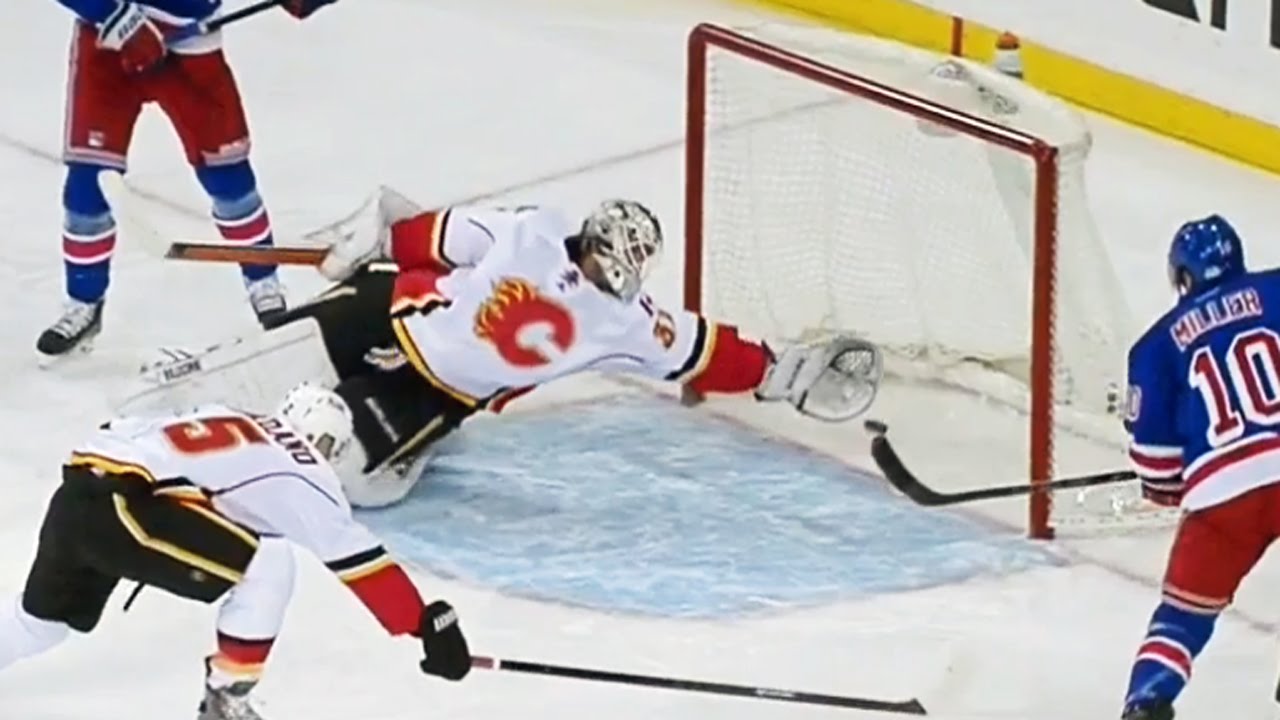 Calgary Flames goalie Karri Ramo with unreal diving glove save