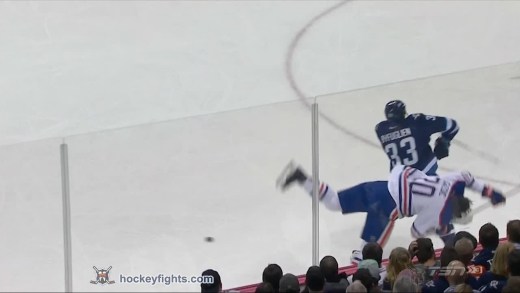 Dustin Byfuglien levels Oilers Luke Gazdic