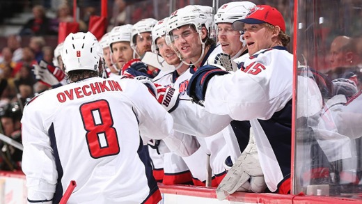 Impressive hand-eye: Alex Ovechkin bats puck out of mid-air for a goal