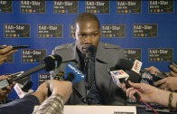 Kevin Durant speaks to the media for NBA All-Star Weekend
