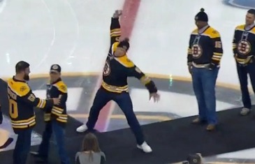 Rob Gronkowski spikes puck at Boston Bruins game!