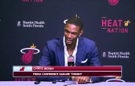 Chris Bosh speaks to the media about his season ending blood clots