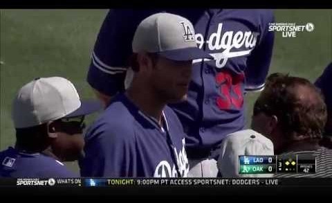 Clayton Kershaw hit in face by comebacker