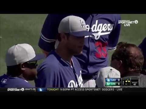 Clayton Kershaw hit in face by comebacker