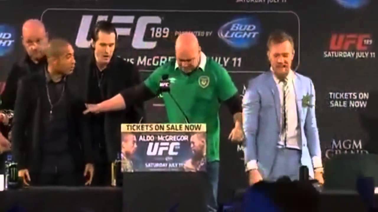 Conor McGregor steals Jose Aldo's UFC belt & Irish crowd goes nuts
