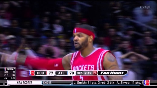 Josh Smith tells the Atlanta crowd to be quiet after hitting shot