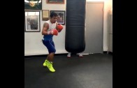 Manny Pacquiao training on heavy bag with 10 punch combos