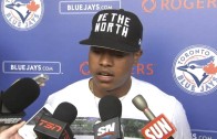 Marcus Stroman speaks to the media about tearing his ACL