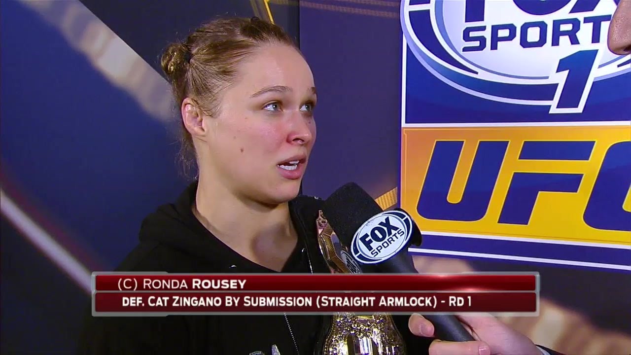 Ronda Rousey reacts after dominating Cat Zingano