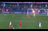 Wow: Russian goalkeeper Igor Akinfeev struck with a flare during match