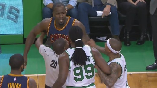 Kendrick Perkins roughs up Jae Crowder & scrum ensues