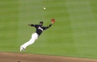 Adeiny Hechavarria fully extends to catch a line drive