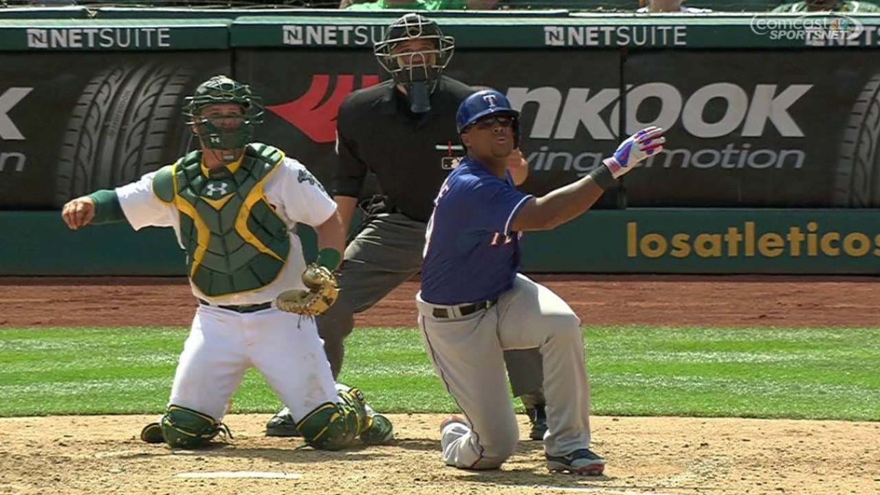 Adrian Beltre misses badly & knee golfs the next pitch out of the park