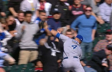 Alex Gordon dives into the stands to make catch