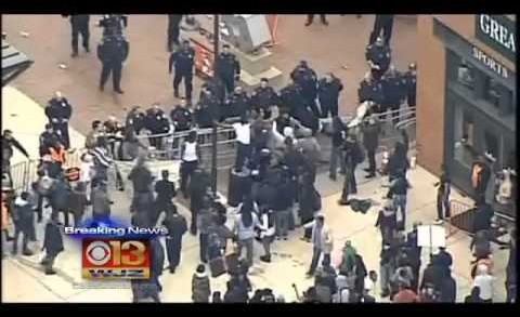 Baltimore protesters clash with police at Camden Yards