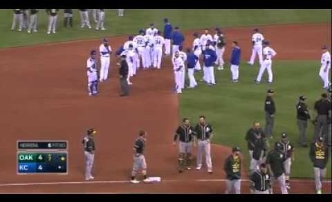 Brett Lawrie wipes out Escobar in slide & benches clear