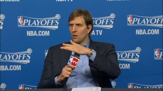 Dirk Nowitzki gets violent on a microphone post game