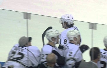 Drew Doughty blasts home a slap shot from center ice