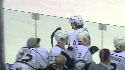 Drew Doughty blasts home a slap shot from center ice