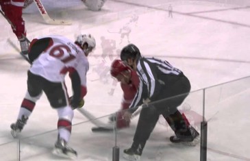 Drew Miller takes skate to the face from Mark Stone