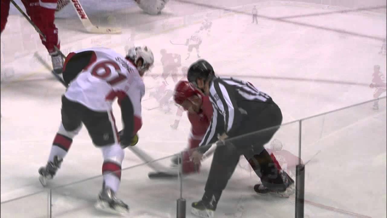 Drew Miller takes skate to the face from Mark Stone