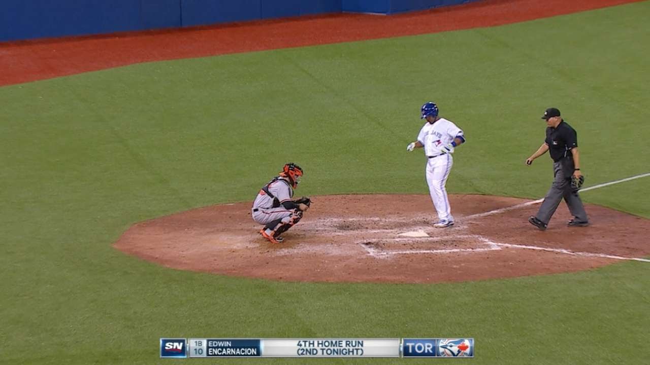 Edwin Encarnacion goes upper tank at the Rogers Center