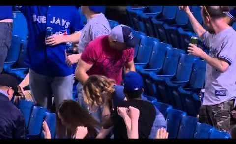 Jays fan attempts to catch foul ball & gets beer all over him instead