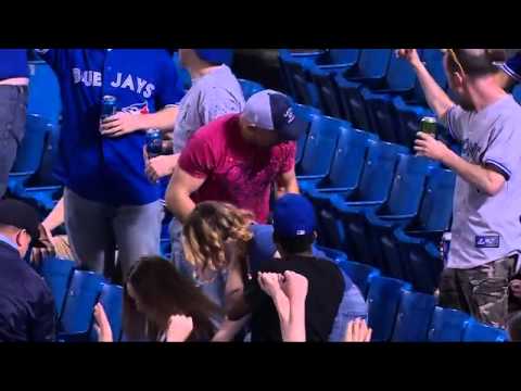 Jays fan attempts to catch foul ball & gets beer all over him instead