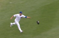 Jon Lester tosses glove to make the out at first