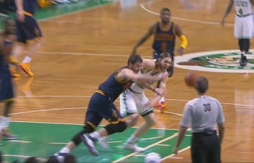 Kevin Love has his shoulder disclocated on this play from Olynk