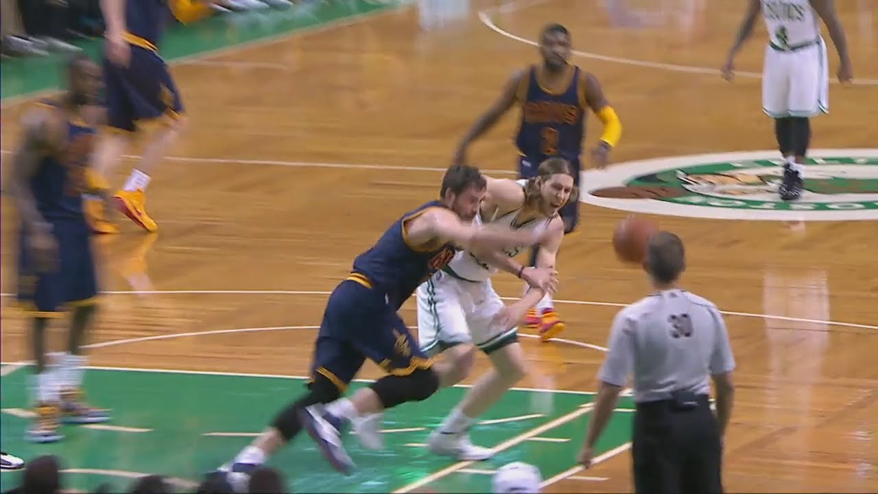 Kevin Love has his shoulder disclocated on this play from Olynk