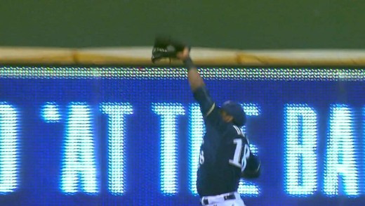 Khris Davis robs CarGo of extra bases & slams into wall