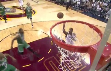 LeBron James throws down the alley-oop from Kyrie Irving
