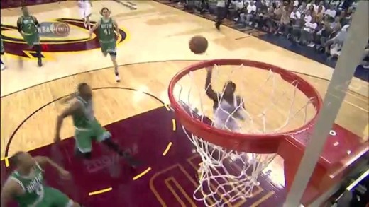 LeBron James throws down the alley-oop from Kyrie Irving