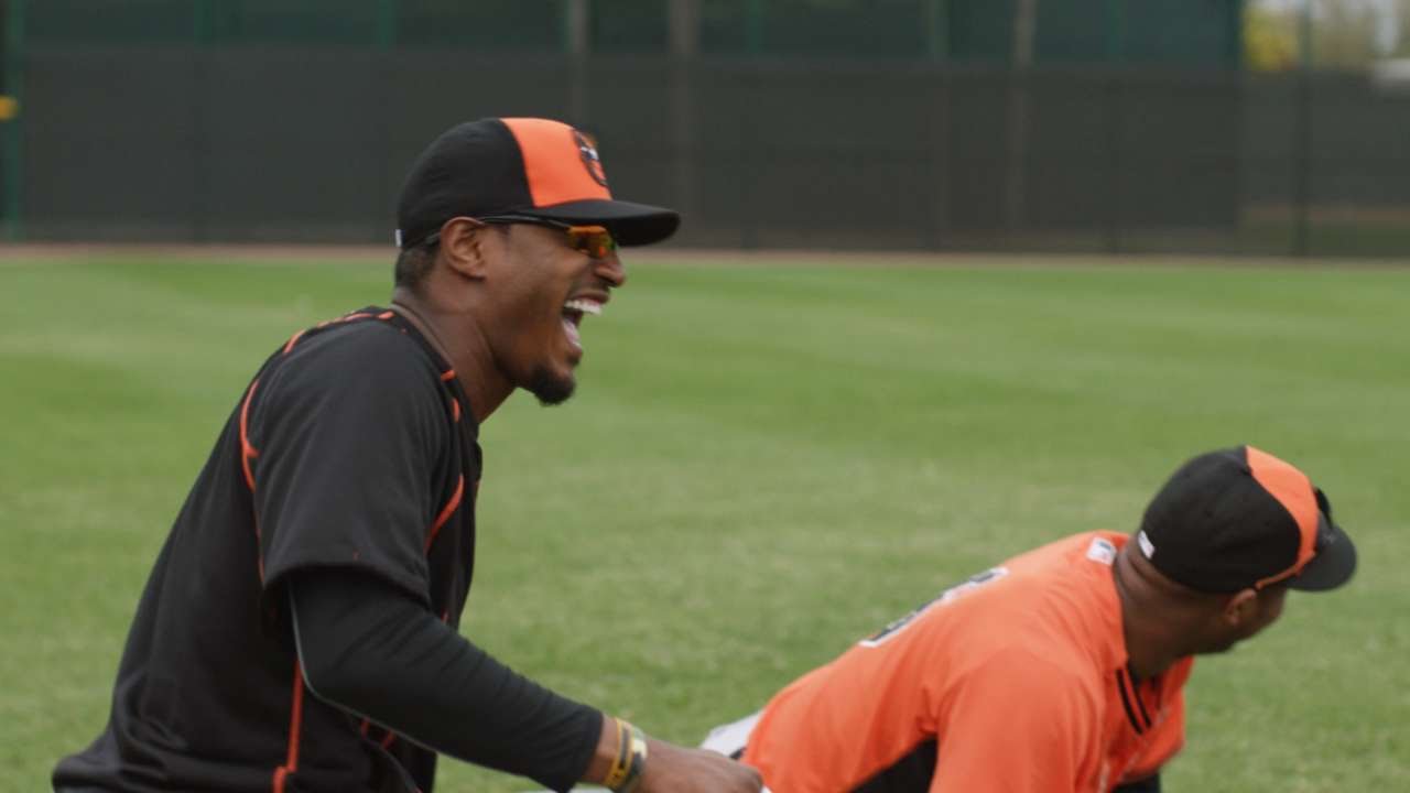 Orioles outfielder Adam Jones loves to laugh with his teammates