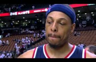 Paul Pierce speaks after a 20-point outing in a Wizards’ game 1 victory over the Raptors