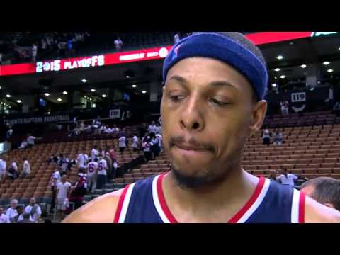 Paul Pierce speaks after a 20-point outing in a Wizards' game 1 victory over the Raptors