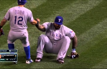 Prince Fielder tumbles down on foul ball pop out