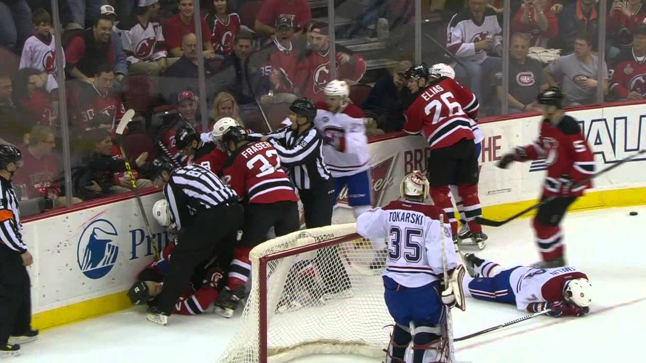 Scott Gomez laid out by Alexei Emelin & responds with an elbow to the face