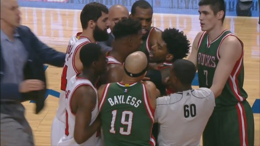 Scrum ensues between Chicago Bulls & Milwaukee Bucks