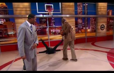 Shaquille O’Neal plows over Isiah Thomas on Inside The NBA