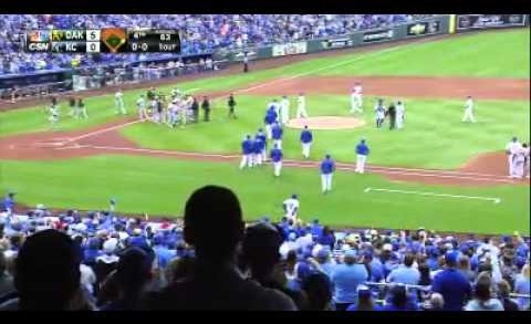 Yordan Ventura is ejected & benches clear after Lawrie drilled